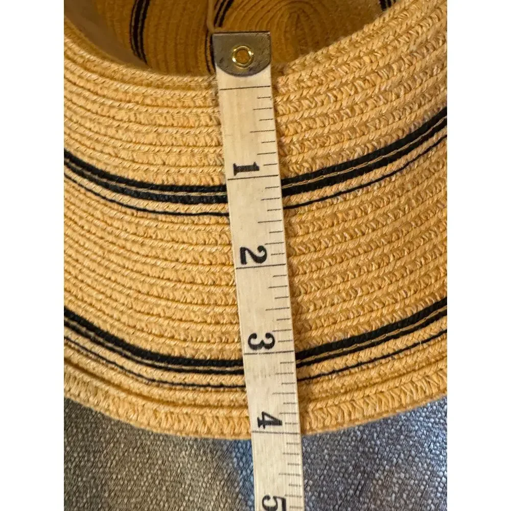 Wallaroo Wide Brim Sun Hat Straw Paper Braid Black Stripe Packable Beach Hat